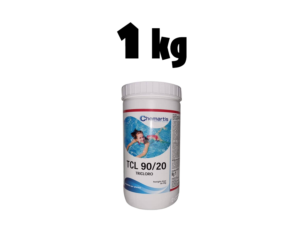 Pastiglie da 20g di TRICLORO "TCL 90/20" -- 1 kg -- Pastiglie da 20g di TRICLORO "TCL 90/20" -- 1 kg --