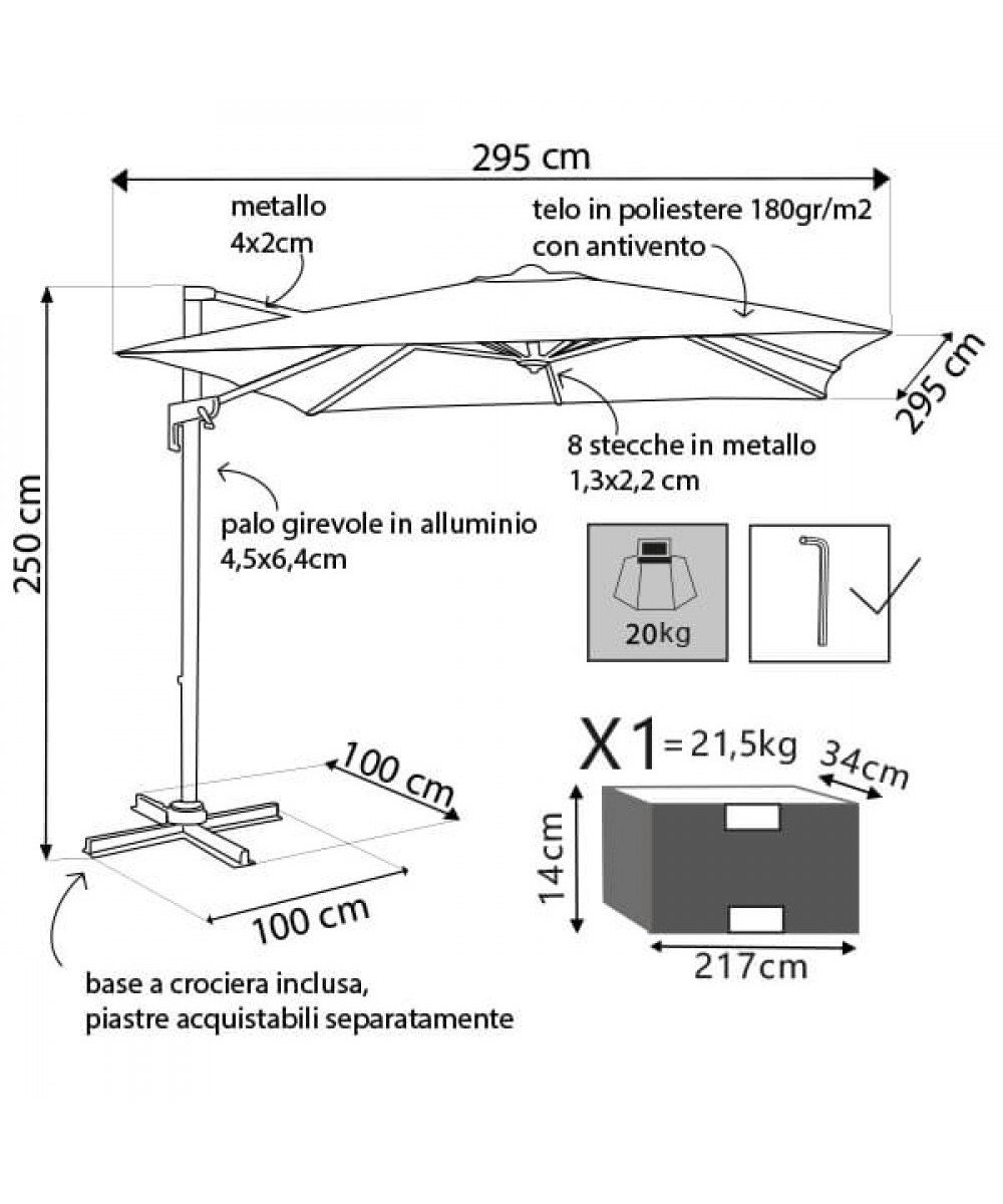 OMBRELLONE NEWTON NERO P/L 3 X 3 TELO ECRU