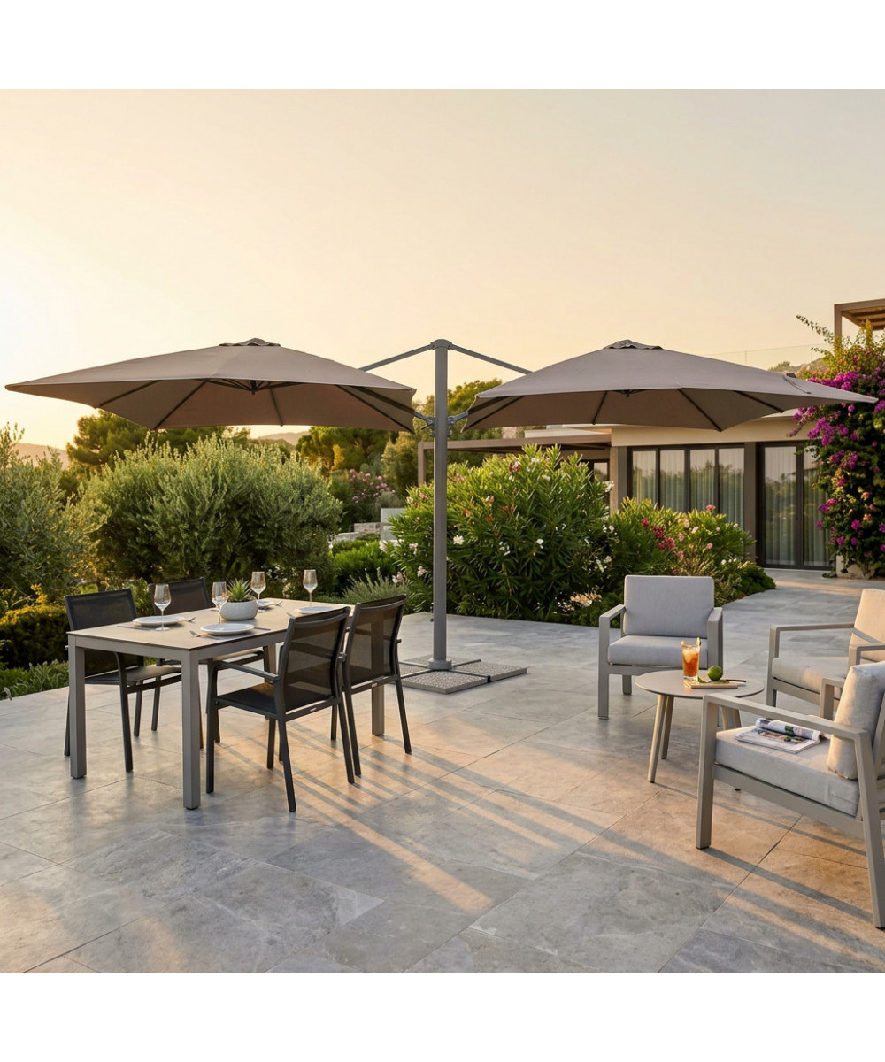 OMBRELLONE DOPPIO 3 X 3 ARCHIMEDE ANTRACITE TELO TAUPE