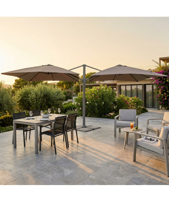 OMBRELLONE DOPPIO 3 X 3 ARCHIMEDE ANTRACITE TELO TAUPE